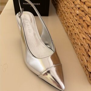 Marc Fisher Metallic Silver Slingback Heels